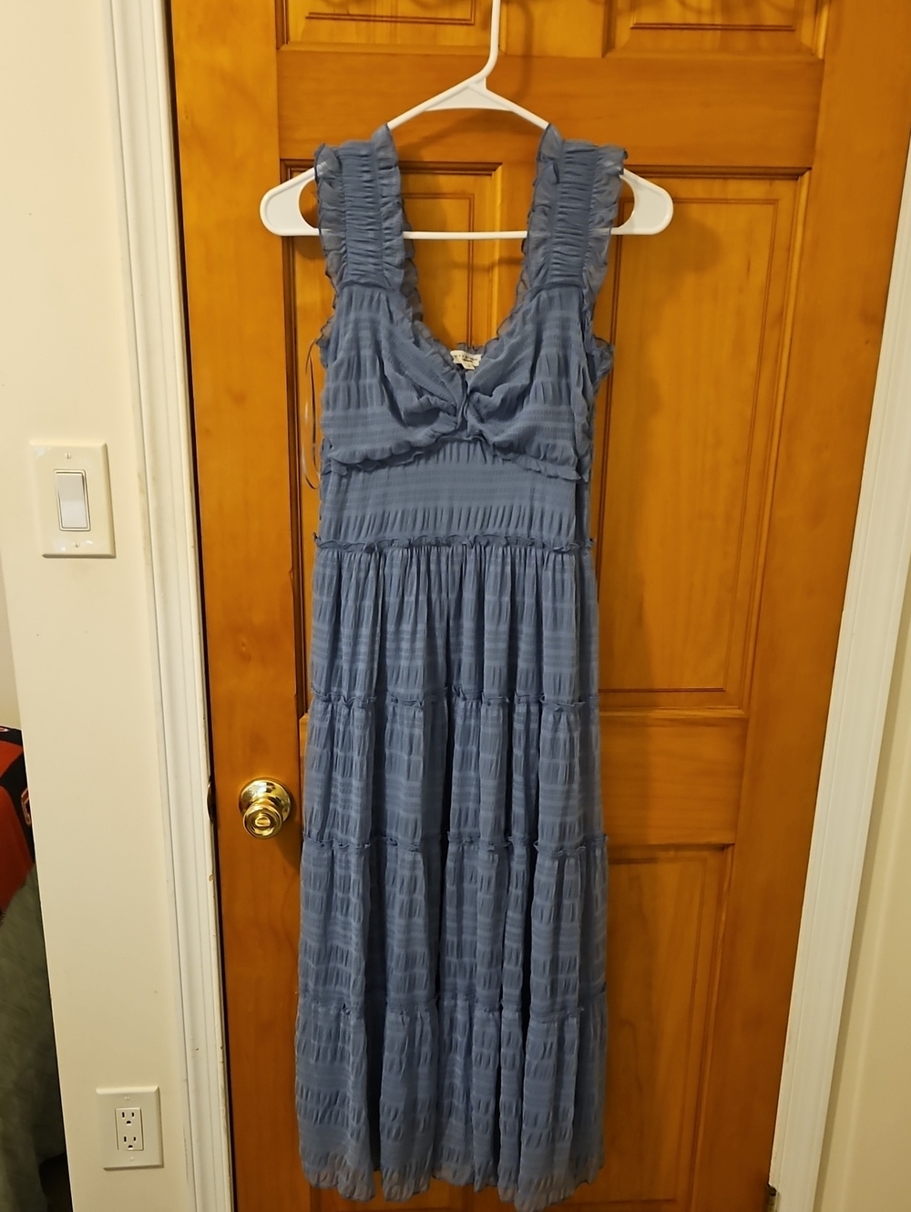 Max Studio Dusty Blue Ruffled Maxi Dress